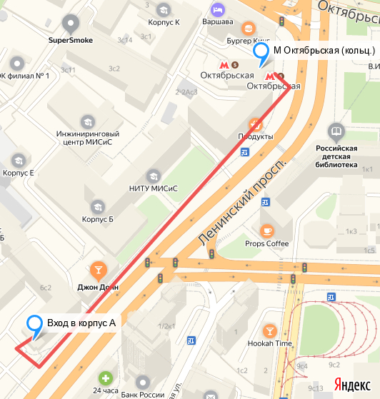 Схема прохода от метро Октябрьская кольцевая